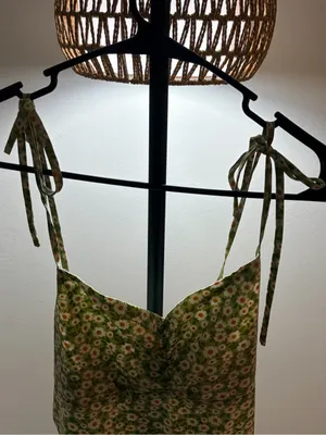 SHEIN Olive Green Floral Tie-Strap Midi Dress thumbnail 3