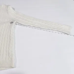 LL Bean Ivory Pullover Cable Crew‎ Neck Long Sleeve Cotton Sweater Size MEDIUM thumbnail 9