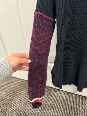 We The Free Black Waffle Pullover with Burgundy Colorblock Sleeves thumbnail 3