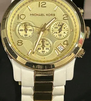 Michael Kors Gold Dial White Strap Watch 10 ATM CRYSTAL 29.40k 29.40mm thumbnail 1