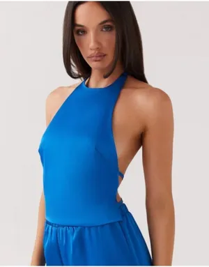Peppermayo Bree Satin Halterneck Top in Cobalt thumbnail 1