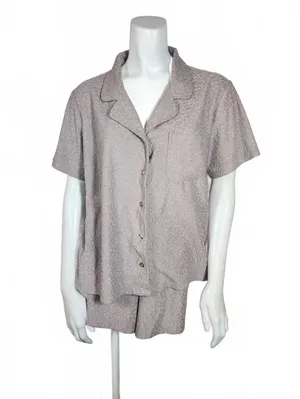 Como Sleep Women's Short Sleeve Pajama Set in Light Mauve Leopard, Size Large thumbnail 3