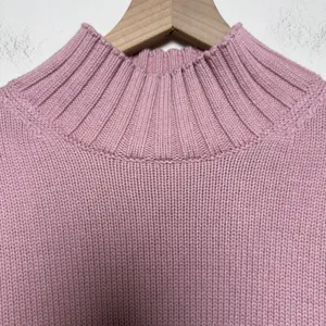 J. Crew Women 100% Cotton Sweater XS Pink Mock Neck Ribbed‎ Side Slits FIsherman thumbnail 4