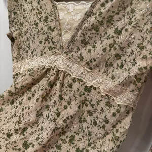 Euro Micromesh Women's Babydoll Dainty Floral Cream Lace Top Lettuce Trim Size M thumbnail 2