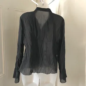 Whimsygoth gothic grunge steampunk Black lace & ruffle button shirt blouse top long flare sleeves office siren core dark academia Y2K thumbnail 7