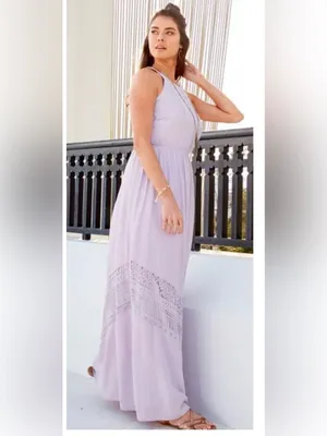 Altar'd State Lavender Crochet-Trim Maxi Dress thumbnail 2