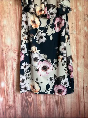 Venus Navy Blue Halter Pink Floral Flounce Top Mini Dress Size L thumbnail 4