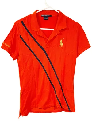 Ralph Lauren Sport Polo Size Large Orange & Blue Shirt Pima Cotton Short Sleeve thumbnail 1