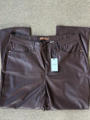NWT Judy Blue Faux Leather Tummy Control High Rise Straight Pants Brown Size 20W thumbnail 2