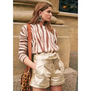 Sézane NWT Romeo Short in Golden Leather Belted Pleated Shorts 42 / 10 thumbnail 3