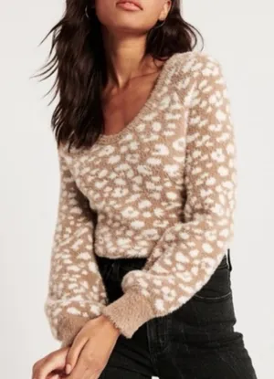 Abercrombie & Fitch Soft Collection Sweater Furry Eyelash Leopard Print Scoop XS thumbnail 1
