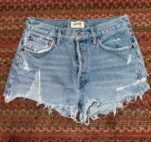 Agolde Light Blue Distressed cut off Jeans Shorts thumbnail 1