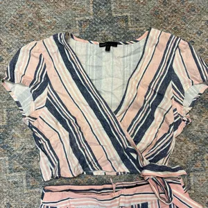 BeBop Pink and Blue Striped Linen Two Piece Set thumbnail 4