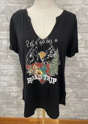 Maurices Black V-Neck 'Let's Go on a Road Trip' Graphic Tee thumbnail 1