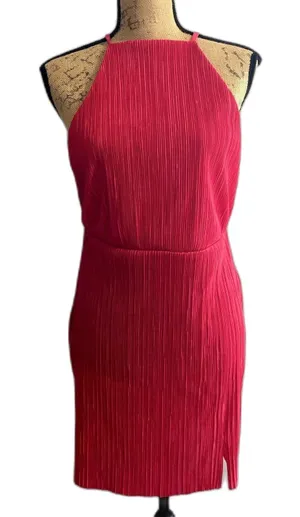 Boohoo Hot Pink Plisse High Neck Open Back Mini‎ Dress Going Out Clubwear US 6 thumbnail 1