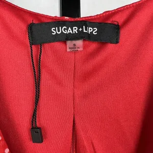 Sugar+Lips Top Womens Small Red Polka Dot Ruffle Crop Zip Up Tie Waist Blouse thumbnail 7