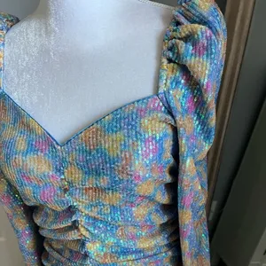 SAYLOR Multicolour Sequin Ruched Bodycon Dress Small Long Sleeve Mini thumbnail 6