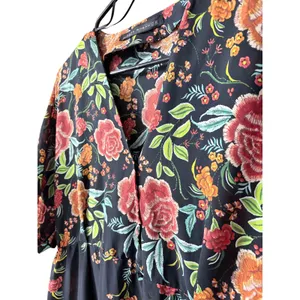 Zara Black Floral Print Boho Crossover Midi Dress Wrap Style Size XS thumbnail 4