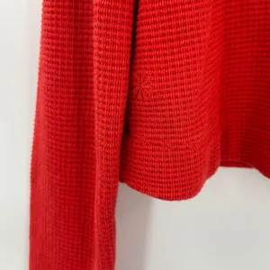 Athleta Womens Red Waffle Knit‎ Oversied Baggy Cropped Hoodie Sweatshirt XXS thumbnail 6
