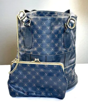 VINTAGE Valentino Garavani Monogram Tote Shoulder Bag & Matching Pouch Clutch thumbnail 1