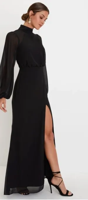 LULU's Sexy Long Sleeve Romantic Formal Event Bridesmaid Wedding Thigh Slit Maxi thumbnail 1