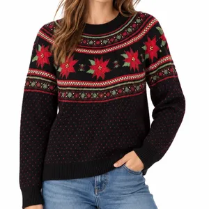 Vintage-Inspired Holiday Time Christmas Poinsettia Fair Isle Sweater XL 16-18 thumbnail 1