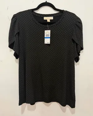 Michael Kors Womens Black Gold Pin Dot Petal Sleeve Top Blouse XL thumbnail 1