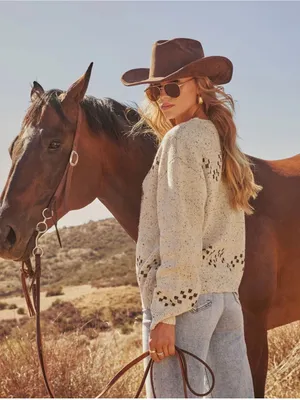 Vici Cowboy Sweater in Heather Brown size Small thumbnail 4