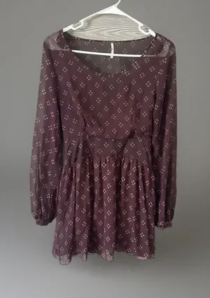 Free People Baby Dee Dress Maroon A Line Burgundy XS Retro‎ Geometric thumbnail 1
