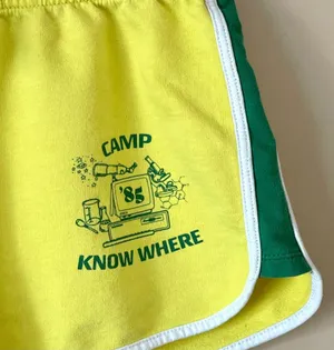 STRANGER THINGS | Yellow Green Camp Know Where Retro Fleece Shorts Sz L thumbnail 2