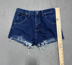 Vintage Wrangler High Waisted Denim Cutoff Shorts Dark Wash Frayed Hem 27 Waist thumbnail 1