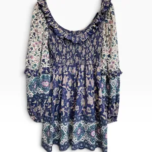 Spell Clairvoyant Mini Dress Blue Floral Paisley Smocked Boho Medium thumbnail 7