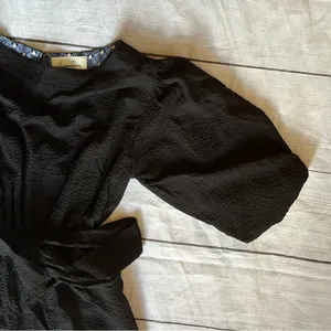 Anthropologie Francesca Balloon Sleeved Textured Romper Black Size XS thumbnail 2
