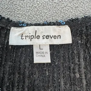 Triple Seven Sequin Cami Tank Top Black L Sparkly Adjustable Straps Tie V Neck thumbnail 4