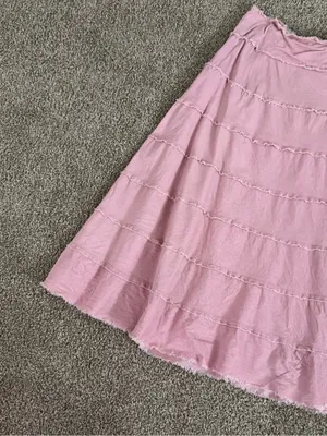 Metro Girl Pink Corduroy Tiered Midi Skirt Y2K Balletcore Raw Hem Size 10 Pastel thumbnail 6