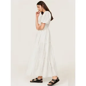 Mille white Eyelet Cotton Maxi Dress summer Women's Size S thumbnail 3