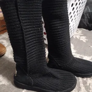 UGG Classic Original Cochet Knit Boots Classic Cardy Women Tall Black thumbnail 5