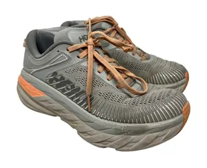 Women’s Hoka One One Bondi 7 Sneakers in Pink and Gray Colorway 8 thumbnail 1