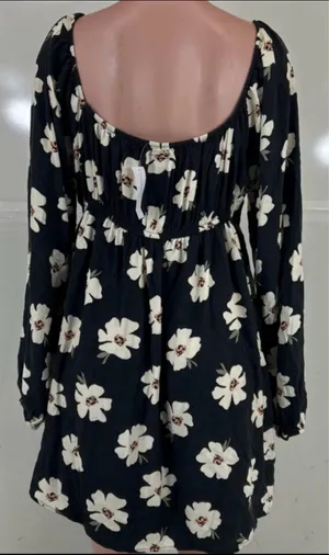 American Eagle Outfitters Black Floral Keyhole Babydoll long sleeve Dress XL. thumbnail 2