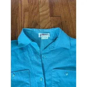 Vintage Orvis Short Sleeve Linen Cotton Blend Button Front Shirt Teal Blue Sz 6‎ thumbnail 3