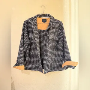 Cotton On blue and white tweed shirt jacket with a tan lining. Size M oversized thumbnail 10