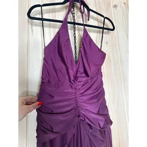 NWT Lulus Zaniya Plum Ruched Halter Maxi Dress Bridesmaid Gala Banquet Size M thumbnail 4
