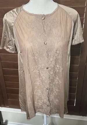 VTG Vanity Fair Brown Lace Nylon Babydoll nightie shirt sz M top 60s Chiffon thumbnail 1