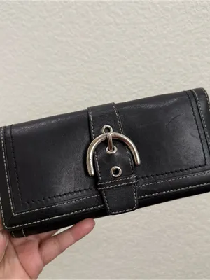 COACH Soho Buckle Classic Black Leather Contrast Stitch Tan Lining Bifold Wallet thumbnail 7