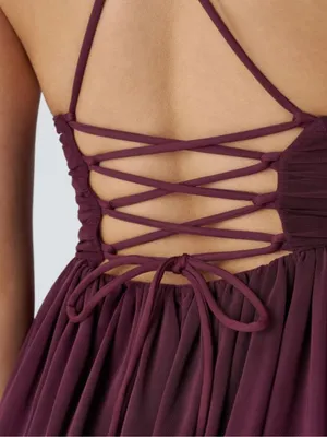 NWOT Halara Red Lace Up Mesh Layered Mini Dress thumbnail 4