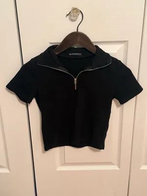 Brandy Melville Black Zippered Polo Short Sleeve thumbnail 2