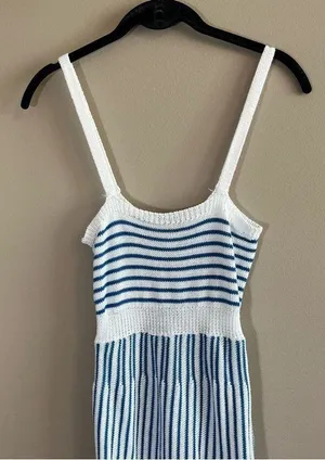 Women’s Blue White Striped Knit Cut Out Dress Small thumbnail 6
