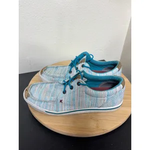 Hooey by‎ Twisted X Women's Lopers Shoes 8M Kicks Blue White Striped Textile Moc thumbnail 4
