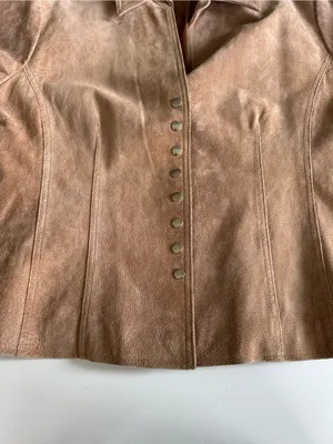 Vintage 90s Y2K Coldwater Creek Suede Fitted Button-Front Jacket in Camel Tan L thumbnail 7