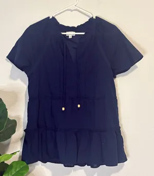 Wonderly Navy Tie-Front Ruffle Tiered blouse thumbnail 1